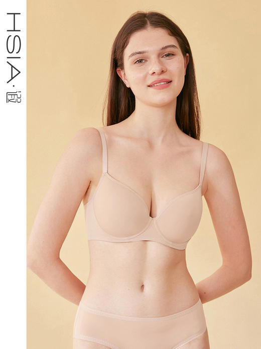 HSIA遐 大胸显小全罩杯文胸 时尚新光面薄模杯防露点光面无痕大码薄款内衣女 商品图0