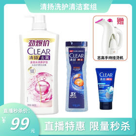 清扬去屑洗发水940g+清扬沐浴露400g+清扬男士洁面膏100g 送志高手持挂烫机