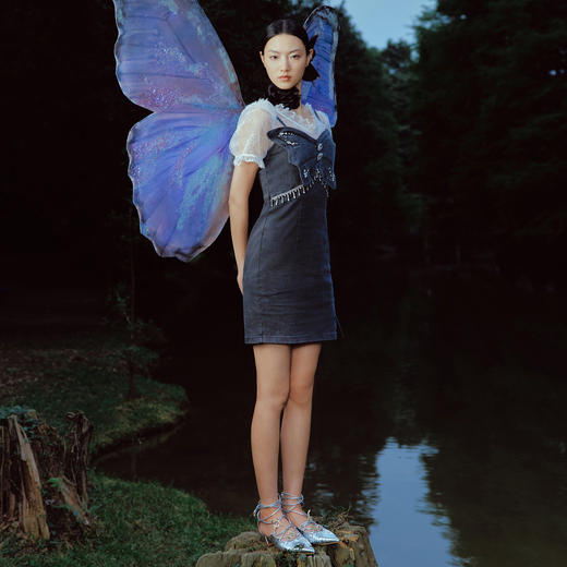 蝴蝶仙紫系列2.0MAXRIENY森系精灵蕾丝牛仔连衣裙 商品图3