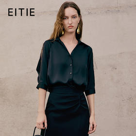 EITIE爱特爱夏季新款通勤干练职业时尚显瘦袖子蕾丝拼接衬衫女上衣7409103