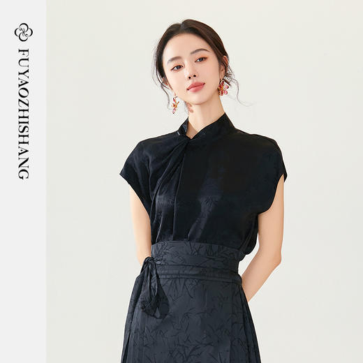 IWY/扶摇系列 夏季醋酸缎面绣花折领衬衫FYB318+FYS316 商品图0