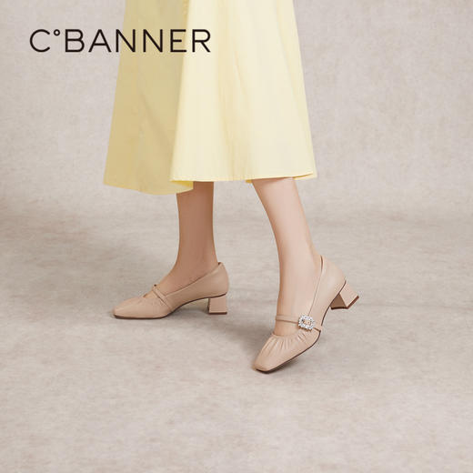 【静音系列】千百度法式褶皱粗低跟春季通勤羊皮单鞋女A24179104 商品图2