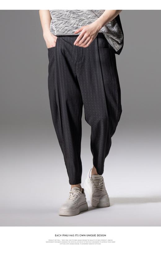 PINLI品立夏季新款竖条暗纹九分裤潮牌百搭直筒男条纹休闲裤B242117058 商品图7