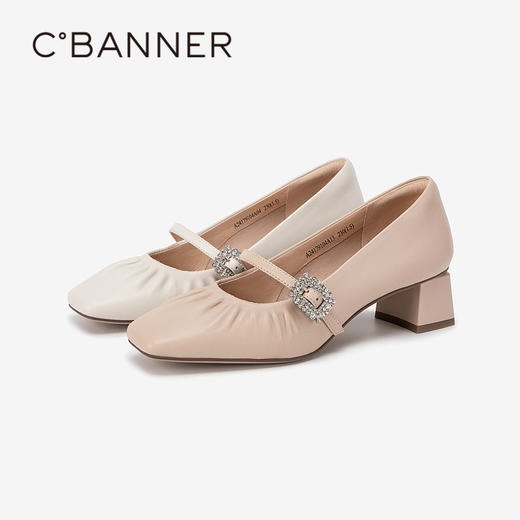 【静音系列】千百度法式褶皱粗低跟春季通勤羊皮单鞋女A24179104 商品图1