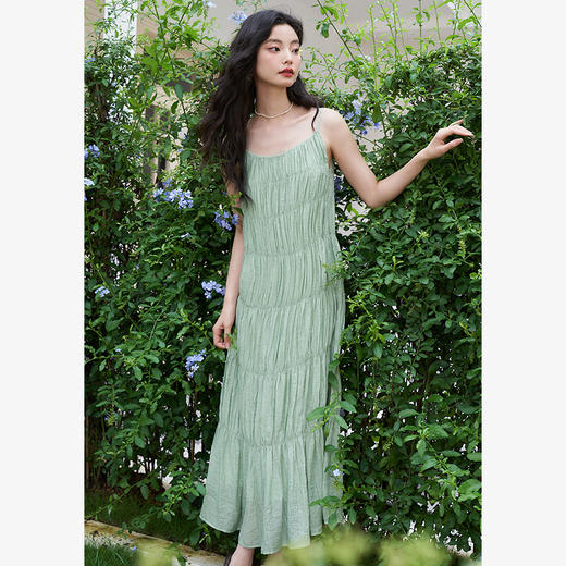 薄荷曼波夏日海边度假风连衣裙女2024夏季露肩宽松A字吊带裙V1441224 商品图3