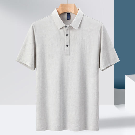 【雪花棉】罗蒙男士暗提花仿棉翻领t恤男士商务通勤透气polo衫短袖男 商品图1