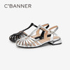 千百度银色罗马凉鞋女款夏季猪笼鞋时尚编织低跟时装凉鞋A24350163 商品缩略图1