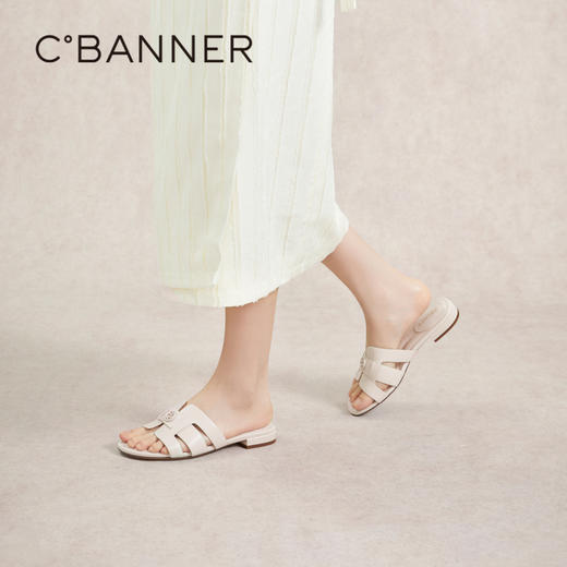 千百度双C拥抱时尚真皮凉拖鞋女夏季可外穿拖鞋A24351279 商品图0