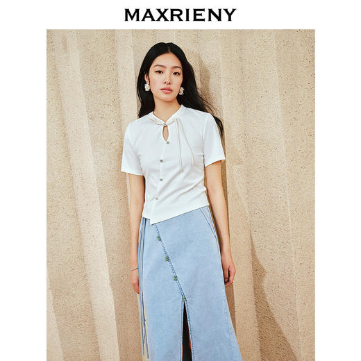 MAXRIENY复古新中式开叉半裙2024夏季新款流苏盘扣小鱼尾裙子(货号:MS85SK258) 商品图2