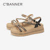 千百度厚底增高一字带凉鞋女夏季休闲沙滩海边平底凉鞋A24381023 商品缩略图1