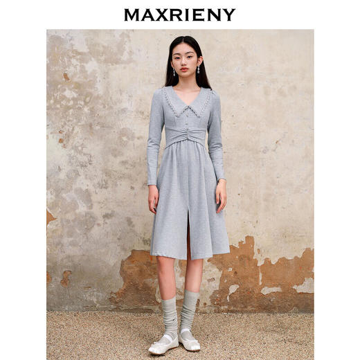 MAXRIENY温柔风茶歇裙气质连衣裙早秋穿搭针织裙子装格雷系穿搭(货号:MS88DR554) 商品图1