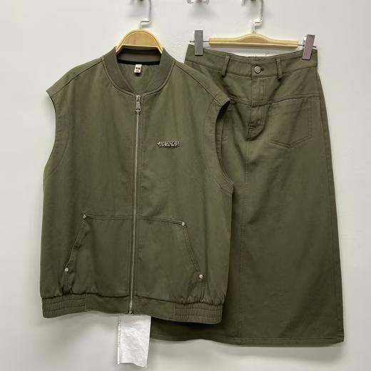 12GD大口袋无袖马夹搭高腰长半裙套装40205（绿） 春季 402321032105 商品图3