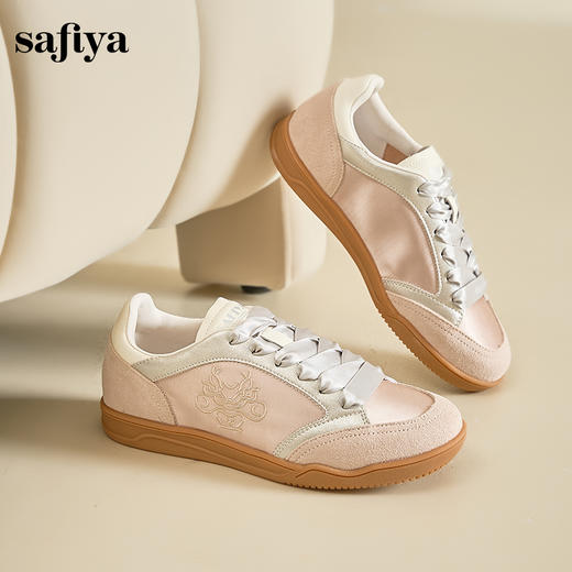 Safiya/索菲娅2024新款中式国风刺绣缎面软底休闲百搭德训鞋 SF43112402 商品图8