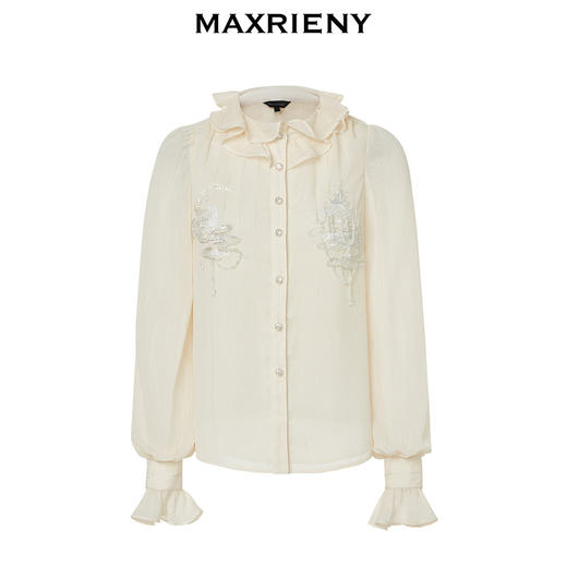 【商场同款】MAXRIENY新中式绣花长袖衬衫精致肌理感雪纺衫上衣女(货号:MC88TP515) 商品图4