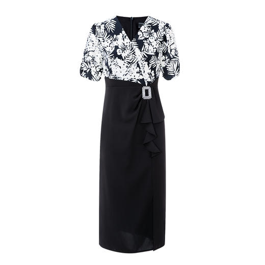 EITIE爱特爱夏季新款假两件印花收腰包臀开叉优雅通勤连衣裙B2407344 商品图5