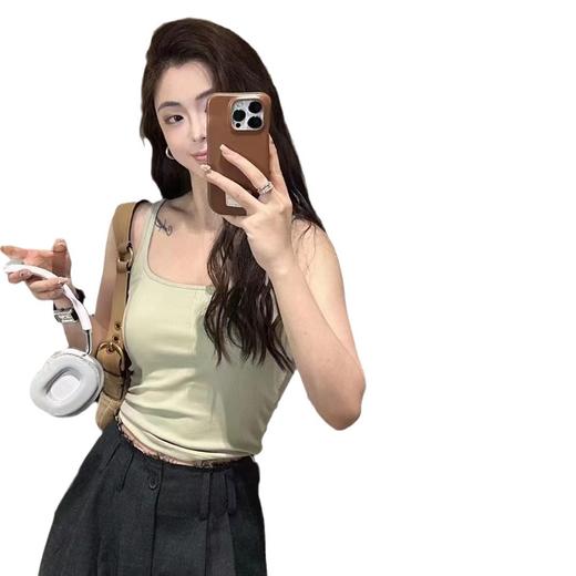 【瑜伽生活家】「数色可选！一体杯背心」春夏新款韩社螺纹小方领一体杯背心 修身内搭外穿遮副乳吊带女上衣内衣 商品图4