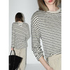 COCOBELLA字母标黑白条纹长袖T恤女侧开叉休闲遮阳上衣TS0012 商品缩略图1