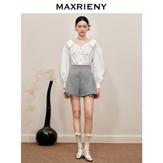 MAXRIENY小众设计感廓形白衬衫v领衬衣(货号:MC88TP562) 商品图1