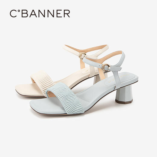 千百度粗中跟一字带凉鞋女款夏季绝美配裙子时装A24381140 商品图1