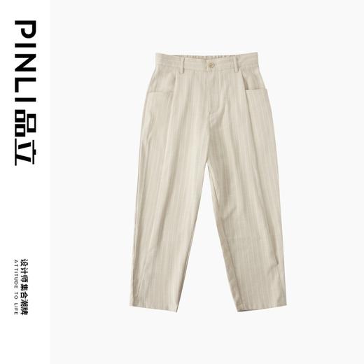 PINLI品立夏季新款竖条暗纹九分裤潮牌百搭直筒男条纹休闲裤B242117058 商品图3
