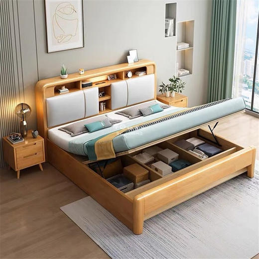 北欧风实木床A002#软包款（齐） 商品图3