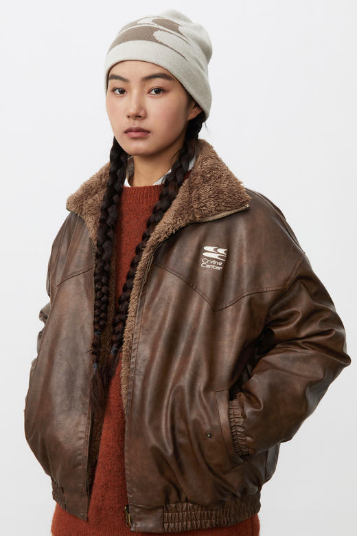 CryingCenter 棕色美拉德皮毛做旧感夹克外套 正反可穿哭喊中心 商品图5