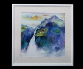 瓷板色釉泼彩《云净山青》瓷板画
