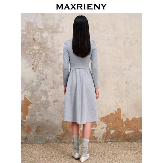 MAXRIENY温柔风茶歇裙气质连衣裙早秋穿搭针织裙子装格雷系穿搭(货号:MS88DR554) 商品图3