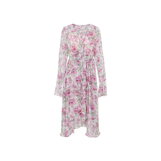 两三事花酿馨香2024夏季新款法式玫瑰印花绑带雪纺连衣裙 商品图4