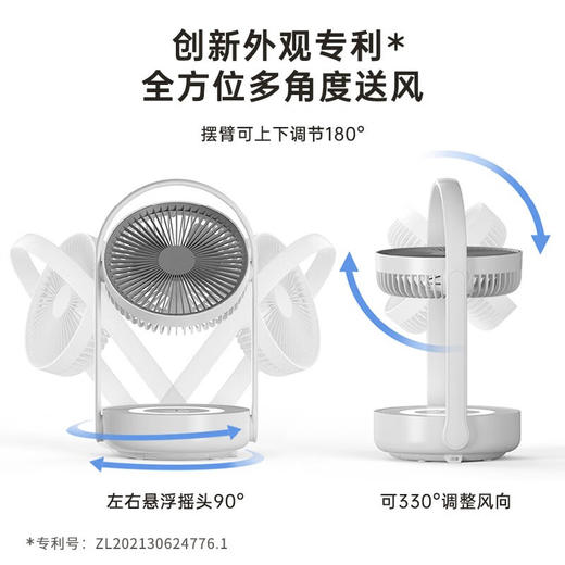 【风扇小夜灯香薰】七彩叮当（QICAIDINGDANG） 壁挂风扇桌面小风扇挂墙小型可折叠插电充电式户外带遥控小夜灯新款YY 白色 商品图2