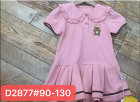 【新上架】星星果夏D2877女小童翻领短袖连衣裙粉色F240228
