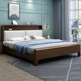 北欧风实木床K3软包胡桃色（齐）