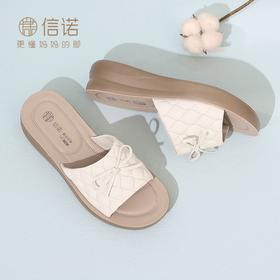 信诺 厚底舒适女鞋 2024夏季新款真皮外穿增高软底中年妈妈凉拖鞋L950-9