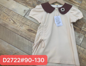 【新上架】星星果夏D2722女小童翻领短袖连衣裙杏色F240228