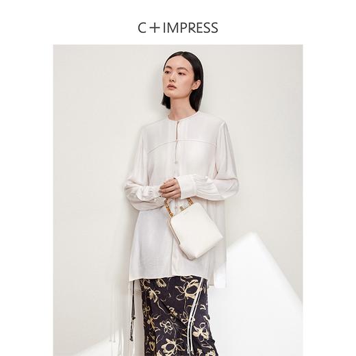 西嘉C+IMPRESS/西嘉醋酸圆领东方新中式白衬衫女夏系带设计感国风上衣CS2402022 商品图0