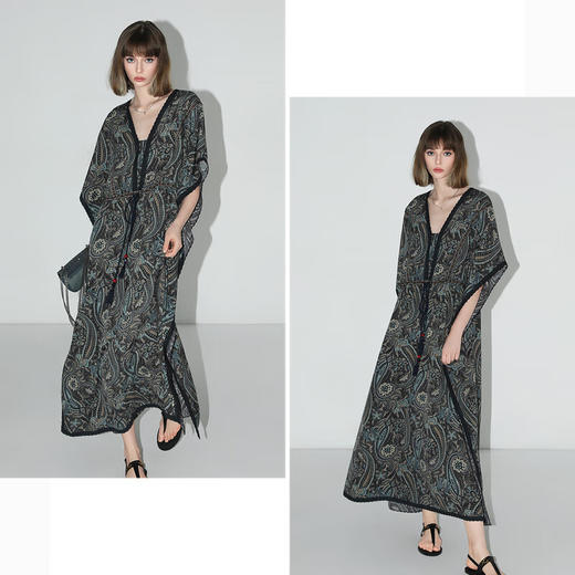 COCOBELLA波普印花7米+蕾丝镶边连衣裙度假大码长裙FR7040 商品图3