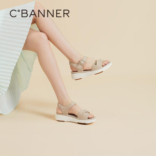 千百度羊皮休闲凉鞋女夏季厚底增高沙滩海边凉鞋A24317604 商品图0