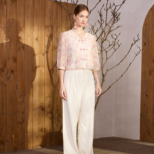 两三事皎月先行2024夏季新款简约米白色西装裤女宽松休闲裤 商品图4