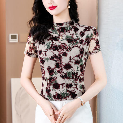 KQL350H2565印花T恤遮肉显瘦舒适透气打底小衫 商品图1