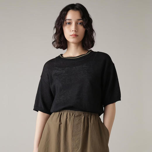 MHL DRY COTTON LINEN 女装棉麻圆领短袖针织衫 商品图0