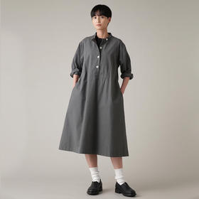 MHL WASHED COTTON POPLIN 女装水洗棉立领长袖工装连衣裙