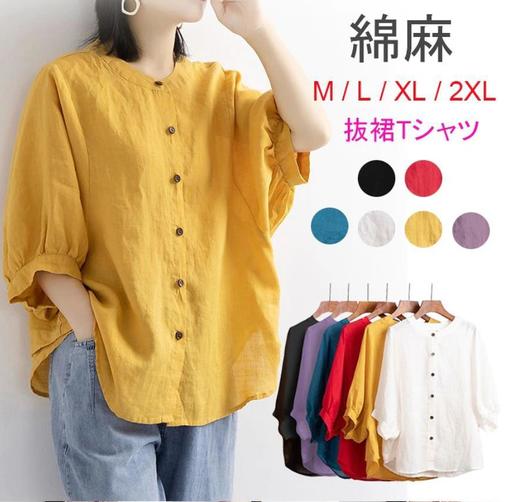 复古文艺棉麻衬衫 宽松中袖 商品图0