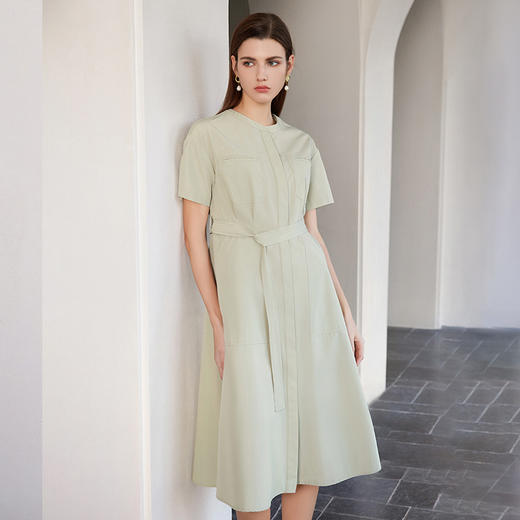 【中长款系带连衣裙】2024春夏新品女士中长款浅绿色休闲连衣裙 商品图2
