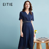 EITIE爱特爱2024夏季新款气质优雅V领收腰深蓝色垂坠压褶连衣裙B2407322 商品缩略图0