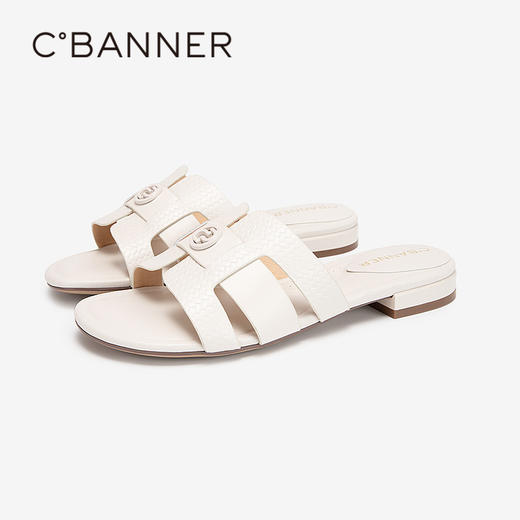 千百度双C拥抱时尚真皮凉拖鞋女夏季可外穿拖鞋A24351279 商品图1