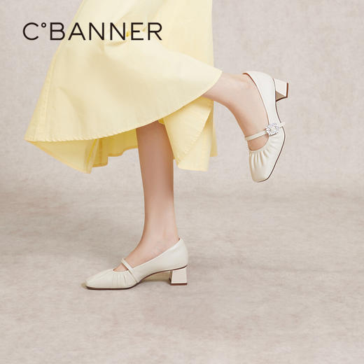 【静音系列】千百度法式褶皱粗低跟春季通勤羊皮单鞋女A24179104 商品图4