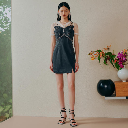 蝴蝶仙紫系列2.0MAXRIENY森系精灵蕾丝牛仔连衣裙 商品图1