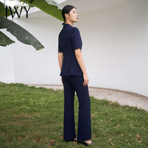 IWY/藏青色西装套装夏短袖高级商务修身女总裁ol两件套微喇裤正装C13215+P33215 商品图3