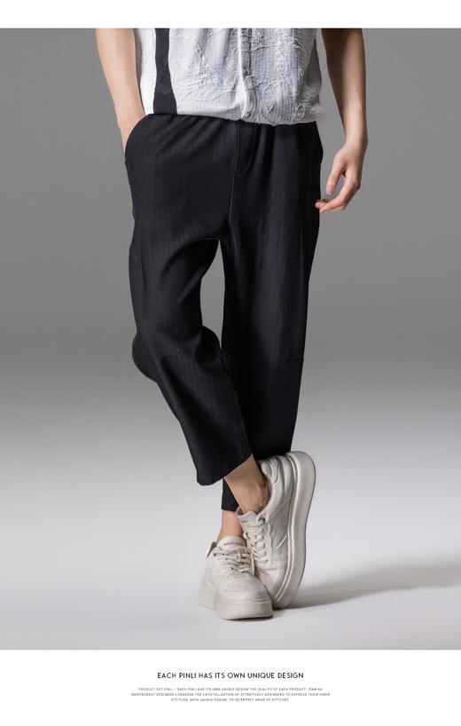 PINLI品立2024夏季新款男士人字纹九分裤潮牌纯色百搭直筒休闲裤B242117059 商品图8
