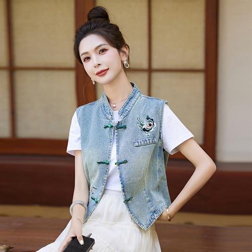 百搭牛仔马甲新中式，坎肩马甲外套刺绣上衣HR-HRYZ618-1 商品图2